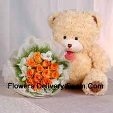 11 Roses Orange avec un mignon ours en peluche