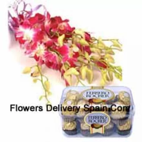 Bunch Of Pink Orchids With Seasonal Fillers Along With 16 Pcs Ferrero Rochers