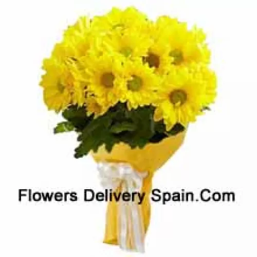 A Beautiful Hand Bunch Of 19 Yellow Gerberas With Seasonal Fillers