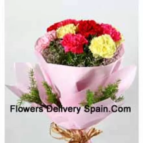 Bunch Of 11 Mixed Colored Carnations With Seasonal Fillers