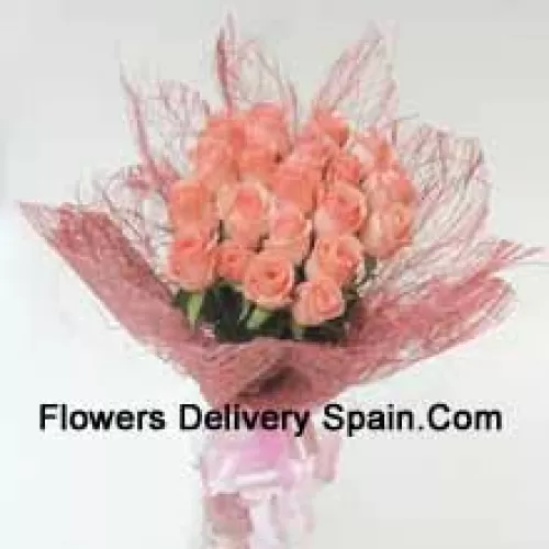 Bunch Of 21 Pink Roses With Seasonal Fillers