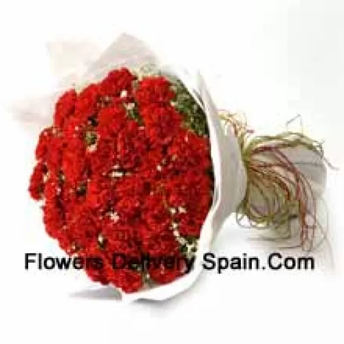 Bunch Of 37 Red Carnations With Seasonal Fillers