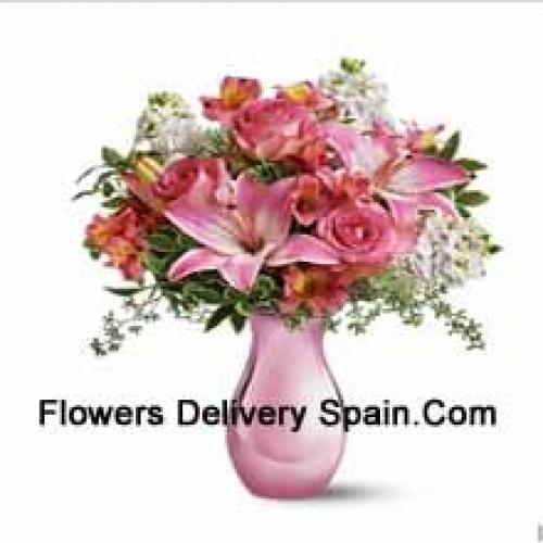 Cute Pink Roses and Lilies with Assorted Flowers