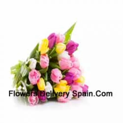 A Beautiful Hand Bunch Of Mixed Colored Tulips With Seasonal Fillers - Please Note That In Case Of Non-Availability Of Certain Seasonal Flowers The Same Will Be Substituted With Other Flowers Of Same Value