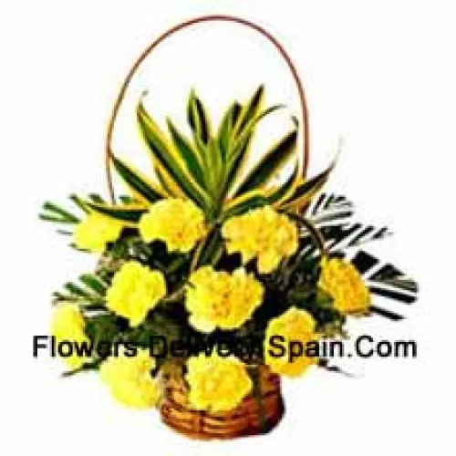 Basket Of 11 Yellow Carnations