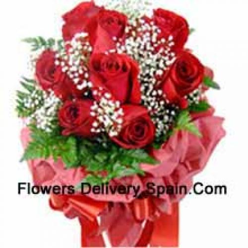 9 Wrapped Red Roses