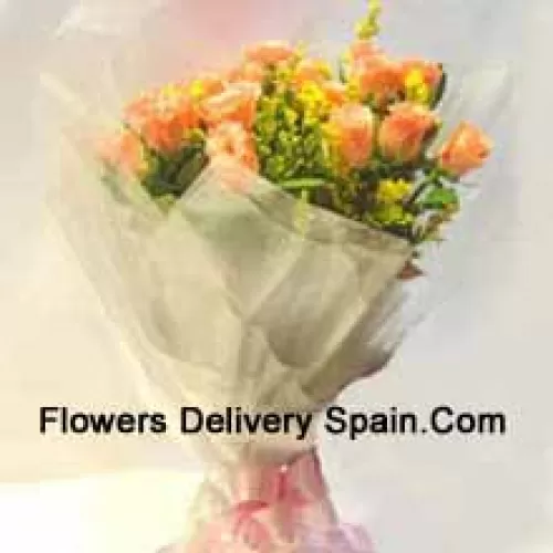 Bunch Of 11 Orange Roses With Seasonal Filler