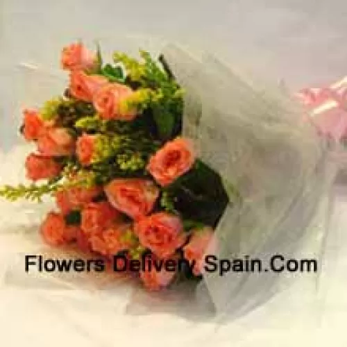 Bunch Of 19 Orange Roses With Seasonal Fillers