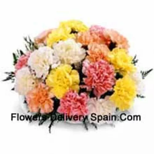 Basket Of 25 Mixed Colored Carnations