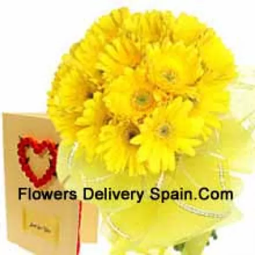 Bunch Of 19 Yellow Gerberas With A Free Love Greeting Card