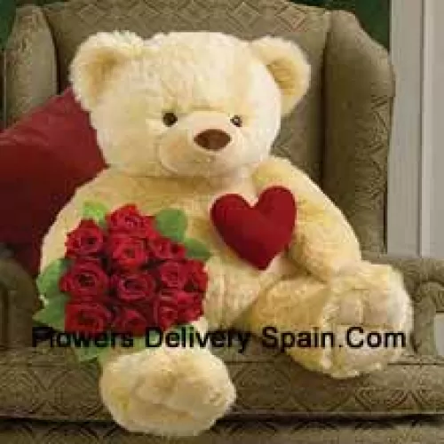 Bouquet de 11 roses rouges avec un ours en peluche de 32 pouces de hauteur (Veuillez noter que nous nous réservons le droit de remplacer l'ours en peluche par un ours en peluche de même valeur et de même taille en cas de non-disponibilité du même. Stock limité. Lors du remplacement du produit, nous veillerons à ce que la même exclusivité soit maintenue)